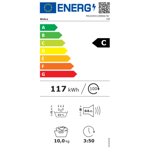 Midea MD205H100BW/W-GR Στεγνωτήριο Ρούχων 10kg