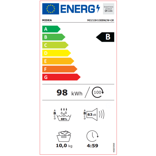 Midea MD210H100BW/W-GR Στεγνωτήριο Ρούχων 10kg