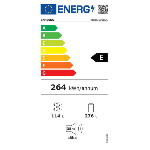 Samsung Ψυγειοκαταψύκτης 390lt NoFrost Υ203xΠ59.5xΒ65.8εκ. Inox RB38C600ESA/EF